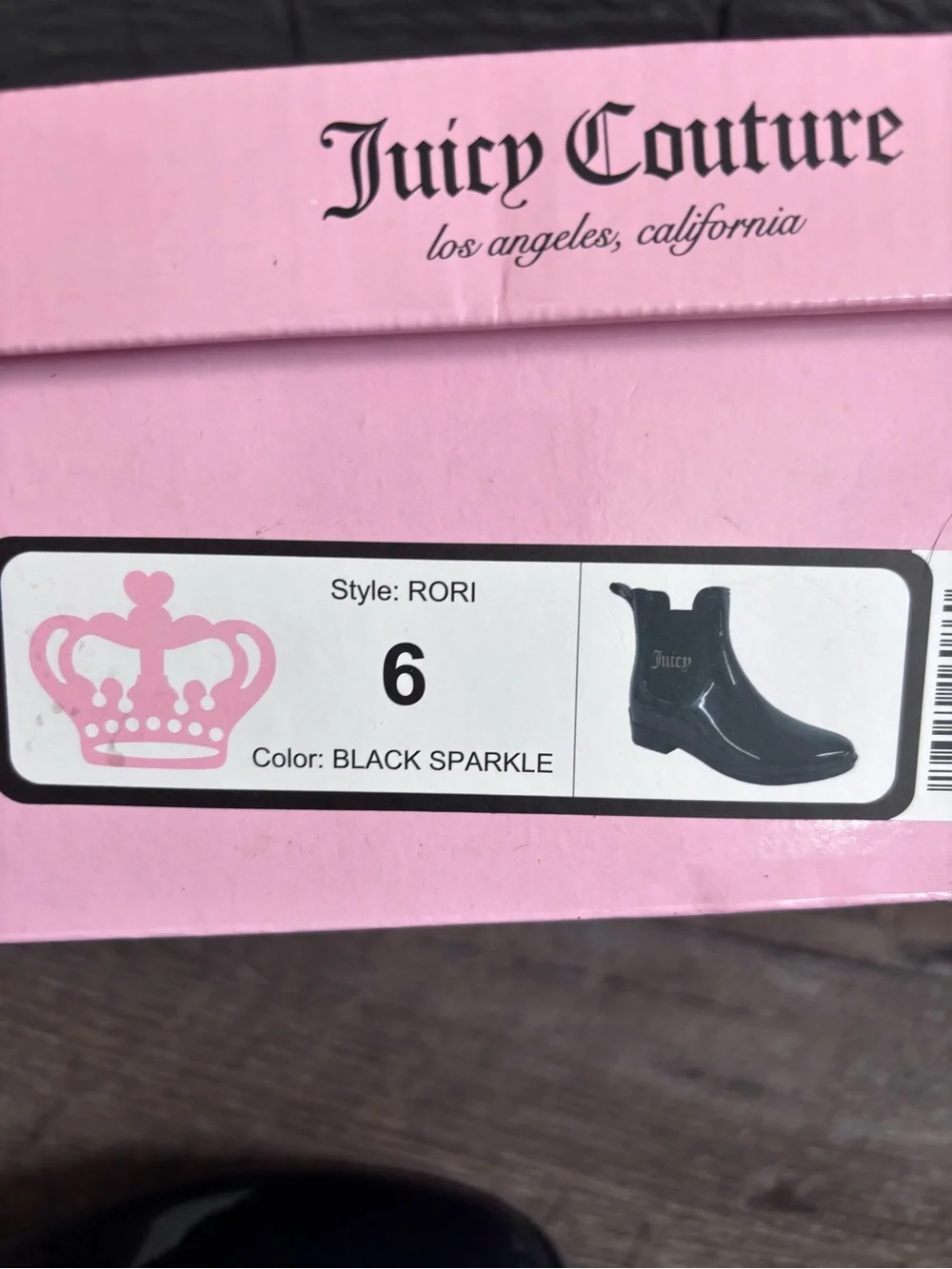 New!! Juicy Couture Rory Black Glossy Chelsea Sparkle Rain Boots- 6